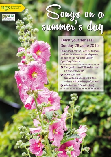 Feast your senses!  Come and hear ParkLife Singers perform in a beautiful local garden, as part of the National Garden Open Day Scheme.